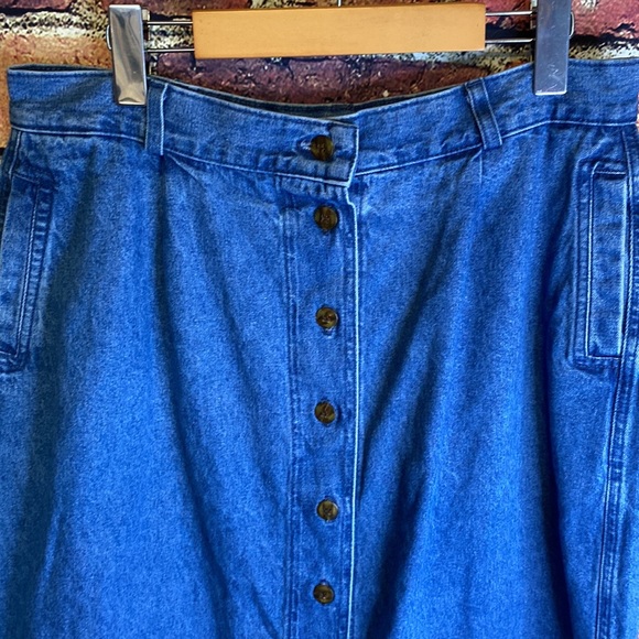 Vintage Tanjay A-Line Button Up Midi Flowy Jean Denim Skirt with Pockets Size L - Picture 8 of 11